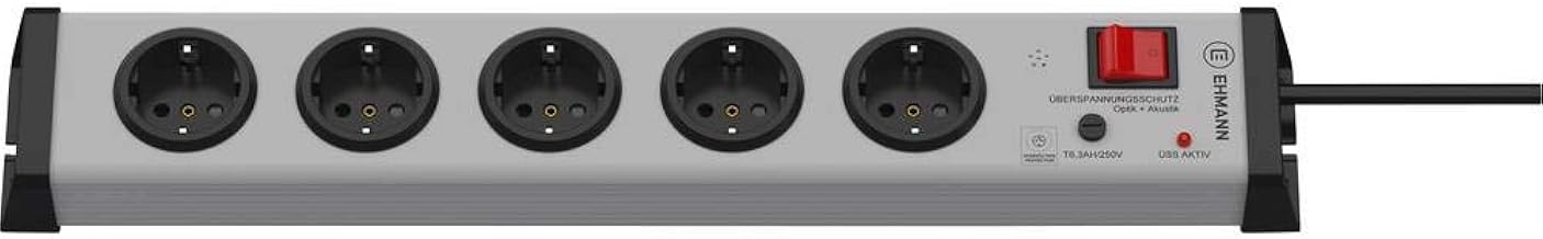EHMANN 0206×00052301 Überspannungsschutz Steckdosenleiste, 5-fach, 1,5 m Zuleitung