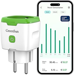 GreenSun WLAN Steckdose mit Stromzähler – Smarte Steckdose mit Energiemonitor, Zeitschaltuhr, Al…