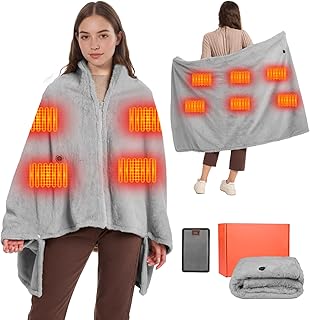 Graphen Heizdecke mit Akku Kabellos mit Fleece Futter, 7.4V 20000mAh & 6-Zonen Heizsystem, 3 Temp…