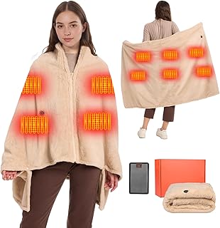 Graphen Heizdecke mit Akku Kabellos mit Fleece Futter, 7.4V 20000mAh & 6-Zonen Heizsystem, 3 Temp…