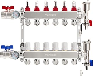 VANCOCO Heizkreisverteiler Edelstahl für 6 Heizkreise mit Eurokonus 16 × 2 mm, Fußbodenheizung…