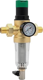 VANCOCO Druckminderer Wasser 1/2 Zoll Adapter DN 15, Wasserdruckregler mit Rückspülfilter und M…