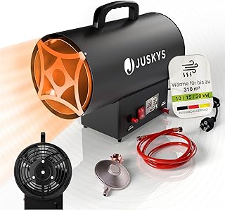 Juskys Gasheizgebläse – mobiler Gasheizer 10 kW mit Piezozündung, Heißluftgenerator, leichte…