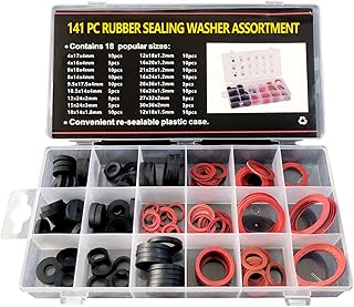141 Stück Dichtungsring Sortiment Gummidichtungen, 18 Größen Fiberringe Unterlegscheibe O-Ring…