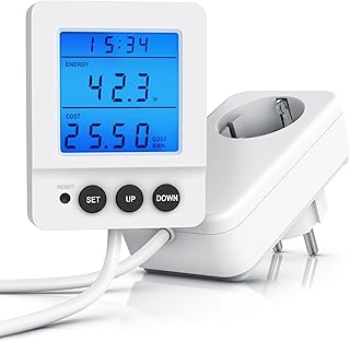 CSL – Energiekostenmessgerät Steckdsose – Strommessgerät digital – kabelgebundenes Display …