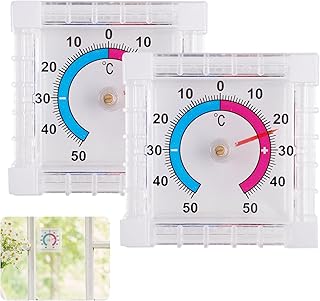 2er-Pack Fensterthermometer Aussen Selbstklebend, + – 50°C Außenthermometer Fenster Analog, Tra…