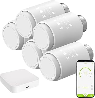 revolt Thermostat ZigBee: 5er-Set smarte Heizkörperthermostate mit Display, App, ZigBee-Gateway …