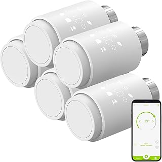 revolt Thermostat Alexa: 5er-Set ZigBee-Heizkörperthermostate, weltweite App-Steuerung, Display …
