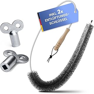 Heizkörperbürste 120cm Profi Set [inkl. 2X Heizungsschlüssel] Heizungsbürste mit Gummischutz …