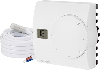 Aufputz Raumthermostat Digital 230V weiß mit internem u. externem Sensor für Wasser- u. elektri…