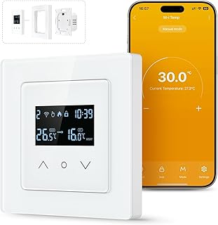AVATTO Samrt WiFi Themrmostat für Wasser-Fußbodenheizung, 55 x 55mm Standard, Glasfläche, Prog…