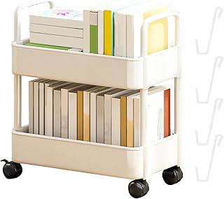 Aufrollbares Regalbrett: Mobile Aufbewahrung mit 2 Ebenen, mobiles Utility mit Rollen, Organizer …