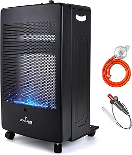 Lehmann Leistungsstarker Gasheizer 3,8kW mit blauem Flammen, 2 Heizstufen, Piezo-Zünder, Sicheru…