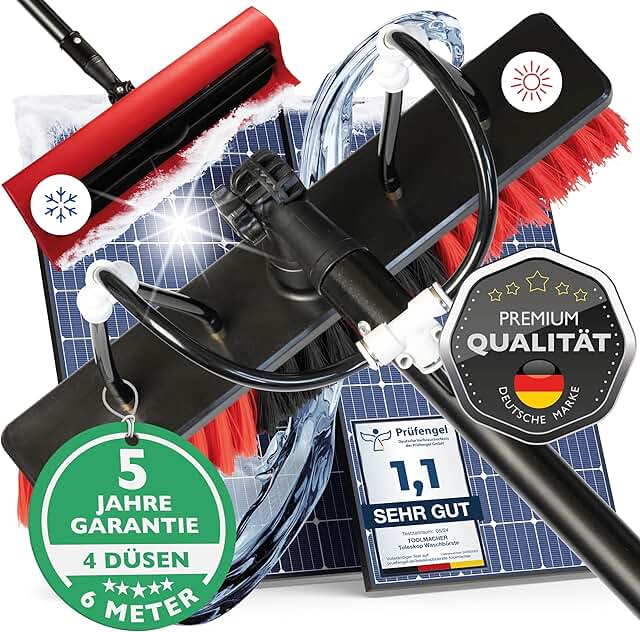 Teleskop Waschbürste 6m [inkl. Photovoltaik Schneeschieber] – Teleskopstange Fensterreinigung – …