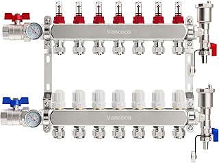 VANCOCO Heizkreisverteiler Edelstahl für 7 Heizkreise mit Eurokonus 16 × 2 mm, Fußbodenheizung…
