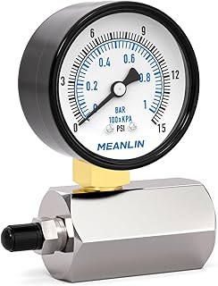 MEANLIN MEASURE 0~1BAR/0~15PSI 2″Stahlmanometer mit doppelter Skala für Luftdruckprüfung, 3/4″F…