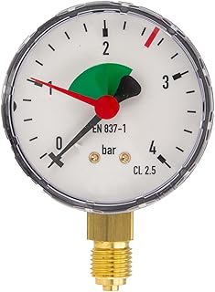 tecuro Heizungsmanometer 0-4 bar, Ø 63 mm – 1/4 Zoll Anschluss radial (unten), selbstdichtend, m…