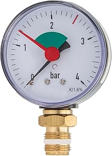 tecuro Heizungsmanometer 0-4 bar, Ø 63 mm – 3/8 Zoll Anschluss radial (unten), selbstdichtend, m…