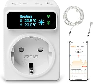 EZAIoT Steckdosen-Thermostat WLAN – Heizung/Kühlung und Zeitschaltuhr mit 3m und 5cm Fühler, Di…