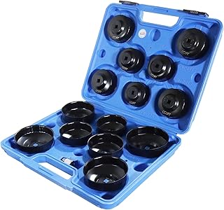 CCLIFE 15-tlg Universal Ölfilter Schlüssel Set aus Stahlblech14 Ölfilterkappen 65-100mm 3/8 & …