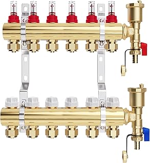 VANCOCO Heizkreisverteiler Messing für 6 Heizkreise mit Eurokonus 16 × 2 mm, Fußbodenheizung V…