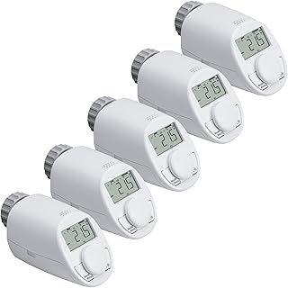 eqiva 5er Set Elektronik-Heizkörperthermostat Model N mit Boost-Funktion und leisem Kompaktgetriebe