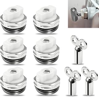 6 Heizkörper Entlüftungsventile 1/2 Zoll aus vernickelt Messing mit 3 Entlüftungsschlüssel, H…