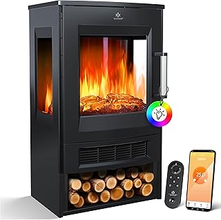 KESSER® Elektrokamin mit Heizung Panorama-Sichtfenster Heizlüfter 9 LED-Flammeneffekt Farbmodi …