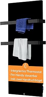 Infrarot Handtuchtrockner 48x100cm schwarz | Bad-Heizkörper mit Handtuchhalter aus Edelstahl, In…