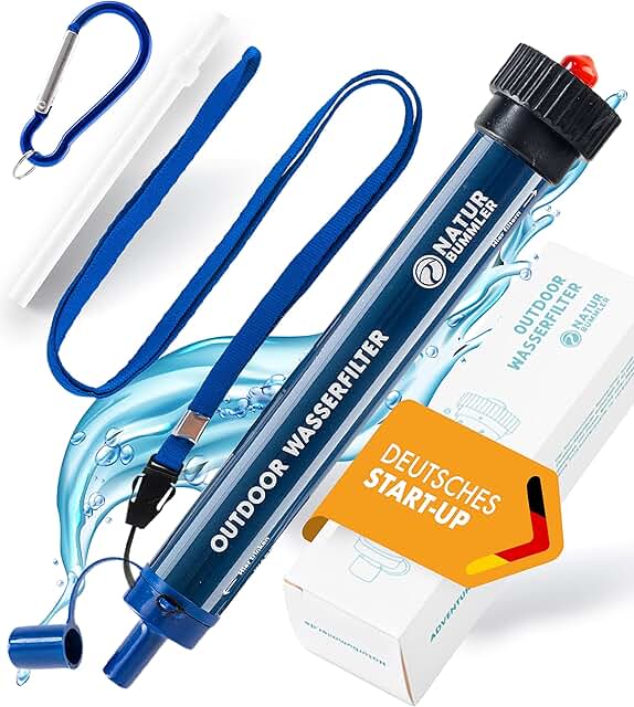 NATURBUMMLER Wasserfilter Outdoor [Filtert 99,99 % aller Bakterien] für 2000L mit Karabiner & …