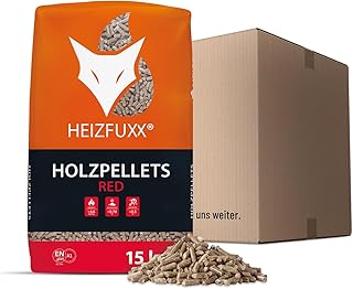 Holzpellets Red Sackware 15 kg – 6mm Hartholz Pellets mit hohem Heizwert & geringem Ascheanteil -…