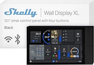 Shelly Wall Display XL Schwarz – 10.1″ WLAN-Smart-Home-Bedienfeld, Vier Tasten, integriertes 5A…