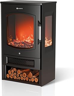 Juskys Elektrokamin 1800W – Schwarz, elektrischer Standkamin mit LED-Flammeneffekt, WLAN/App-St…