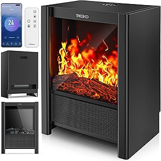 TRESKO® Elektrokamin mit Heizung & Fernbedienung 2000W, WiFi App | Kamin elektrisch LED-Flammene…