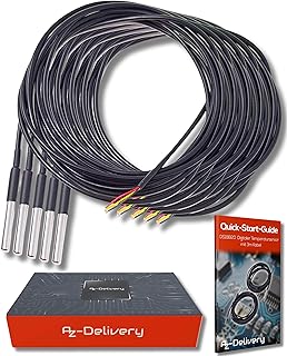 AZDelivery 5 x DS18B20 3M Kabel digitaler Edelstahl Temperatursensor Temperaturfühler, wasserdic…