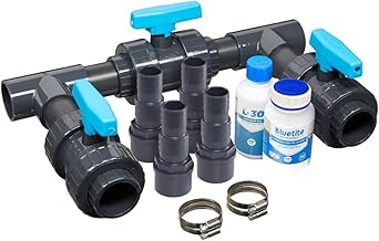 Pool Bypass Set Basic Deluxe 50 mm – PVC Kugelhähne, T-Stücke, Kleber & Reiniger – Durchflu…
