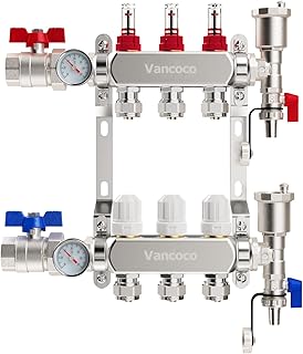 VANCOCO Heizkreisverteiler Edelstahl für 3 Heizkreise mit Eurokonus 16 × 2 mm, Fußbodenheizung…