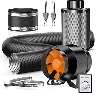Hon&Guan Abluftset 100mm, Rohrventilator 100mm mit Drehzahlregler, Aktivkohlefilter Grow, Gummiku…