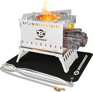 Bestargot Hobo Kocher Camping Holzofen mit Brennerrohr und Feuerfeste Tasche, Tragbarer Campinggr…