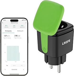 LIKEFE Intelligente Steckdose, Stromverbrauch & Stromerzeugung überwachen, Zweifach verwendbare …