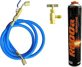 Füllset Kältemittel R600a 750ml 420g + Entnahmeventil + Füllschlauch 1/4“ SAE für Klimaanlag…