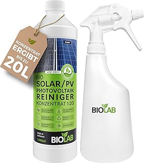 BIOLAB Solar & PV Photovoltaik Reiniger Konzentrat 1:20 (1 Liter plus Sprühflasche) zur Reinigun…