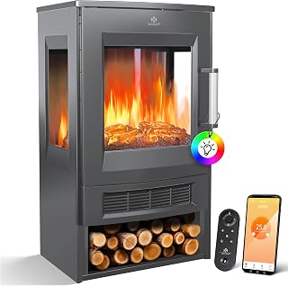KESSER® Elektrokamin mit Heizung Panorama-Sichtfenster Heizlüfter 9 LED-Flammeneffekt Farbmodi …