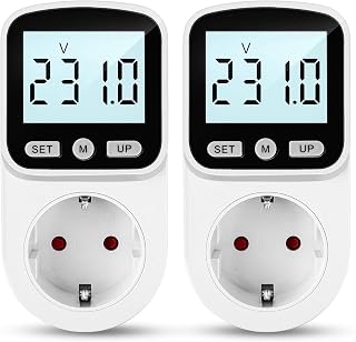 2 Stück Stromzähler für Steckdose 8 Modi Steckdose Energiekostenmessgerät mit LCD Hintergrund…