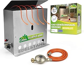 Bio Green Gas-gewächshausheizung EcoPilot, 4500 Watt, Silber, Thermostat-Regelbereich: 0° – 2…