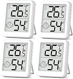 PAIRIER Luftfeuchtigkeitsmesser Thermometer Innen 4 Stück Digitales Mini LCD Thermometer Hygrome…