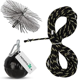 Renomo24 Schornsteinbesen Federstahl | Zuggewicht 1,9kg | Besengröße 200mm | Zugseil Länge 8m …