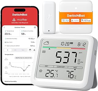 SwitchBot WLAN CO2-Melder, CO2 Messgerät mit IP65 Thermometer Hygrometer und Hub Mini Matter, Lu…