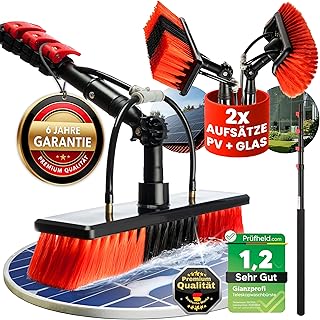 GLANZPROFI® Teleskop Waschbürste 4,6m [PV + Glas] | 6 Jahre Garantie, + Zusatzbürste, 50% Stä…